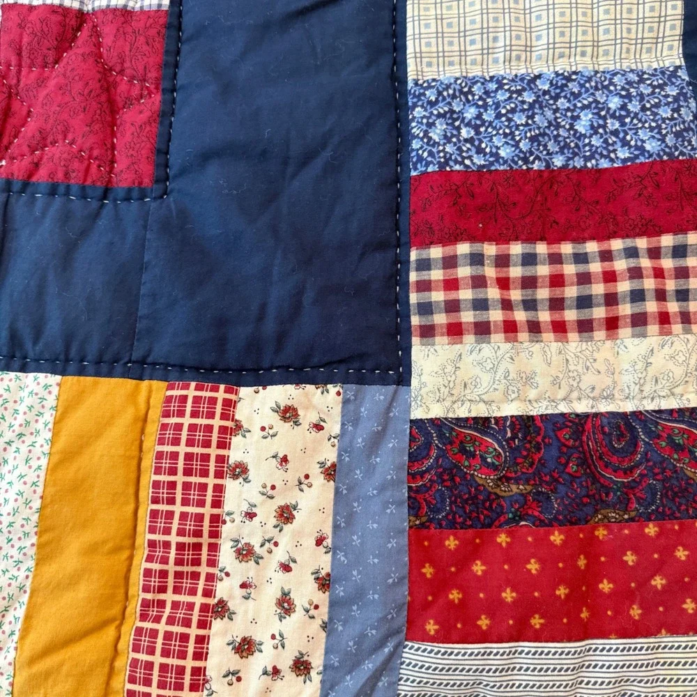 Handmade Americana Patchwork Quilt Betsy Ross Flag Queen 98x88 Red White Blue